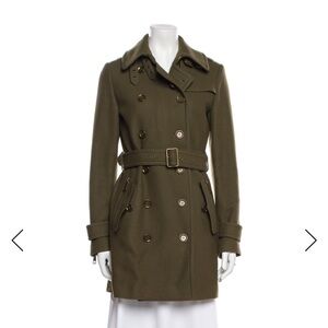 Burberry rare Olive Green Double-Breasted Wool Cashmere Trench Coat with Belt